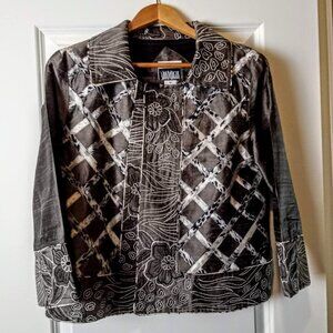 YakMagik Taupe Pure Silk Embroidered Print Jacket